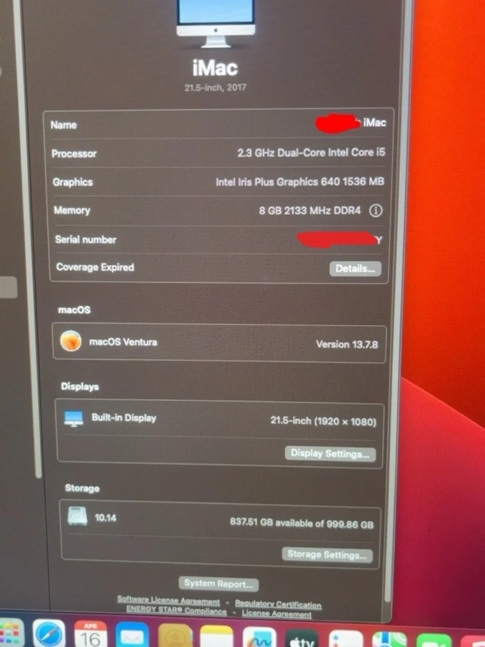 21.5 inch 2017 imac with onn keyboard